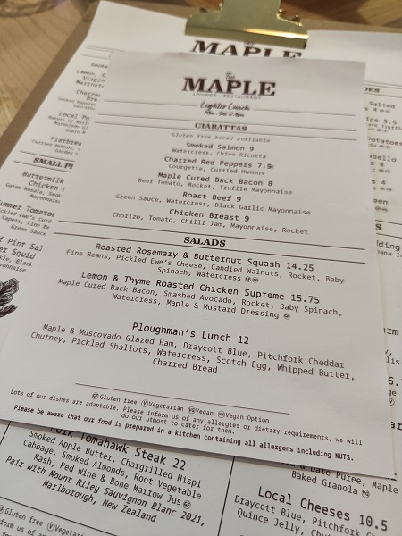 The Maple, Cleeve - Lighter Menu